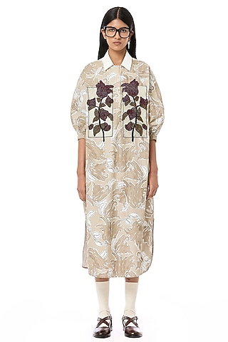 Multi-Colored Cotton Printed & Embroidered Handcrafted Oversized Shirt Dress by Dhruv Kapoor