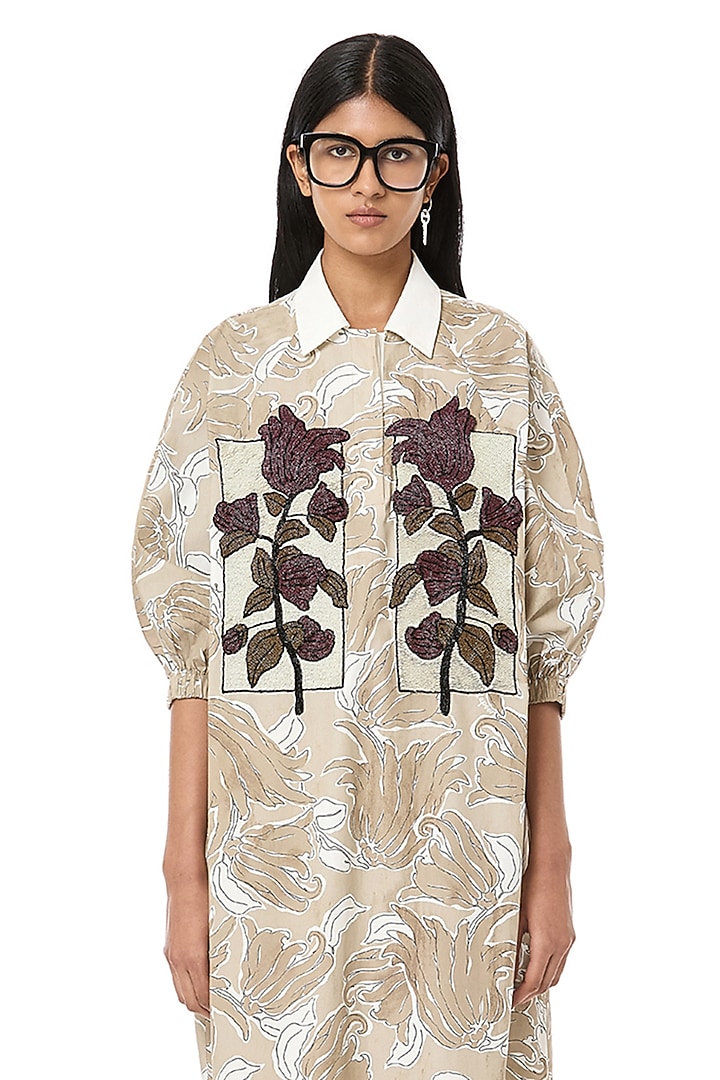 Multi-Colored Cotton Printed & Embroidered Handcrafted Oversized Cocktail Shirt Dress by Dhruv Kapoor at Pernia's Pop Up Shop