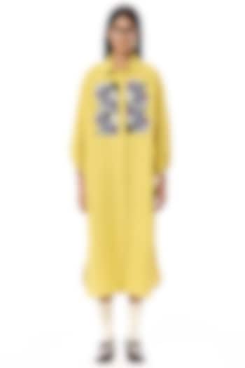 Mustard Yellow Linen Midi Cocktail Shirt Dress by Dhruv Kapoor at Pernia's Pop Up Shop