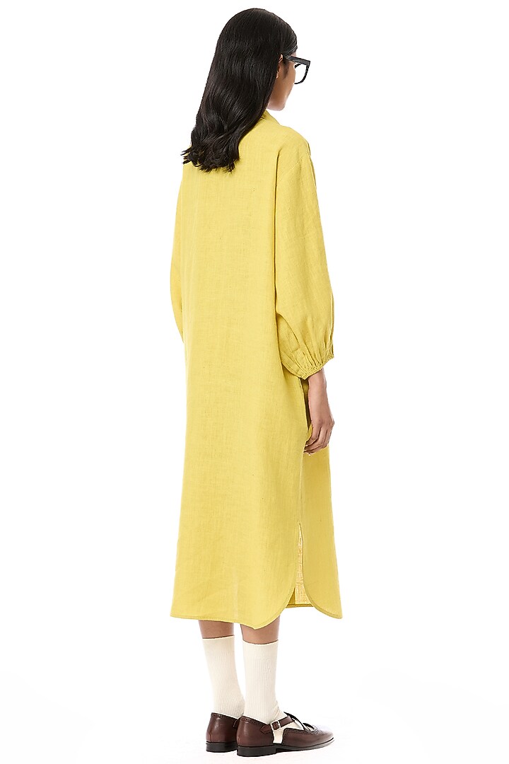 Mustard Yellow Linen Midi Cocktail Shirt Dress by Dhruv Kapoor at Pernia's Pop Up Shop