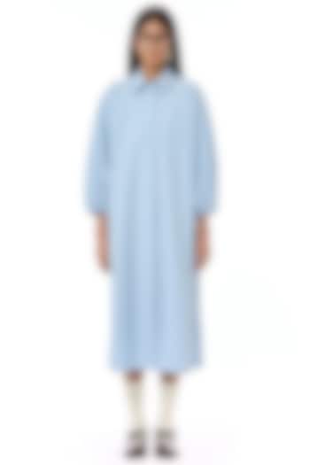 Dusty Blue Cotton Oversized Vacation Shirt Dress by Dhruv Kapoor at Pernia's Pop Up Shop
