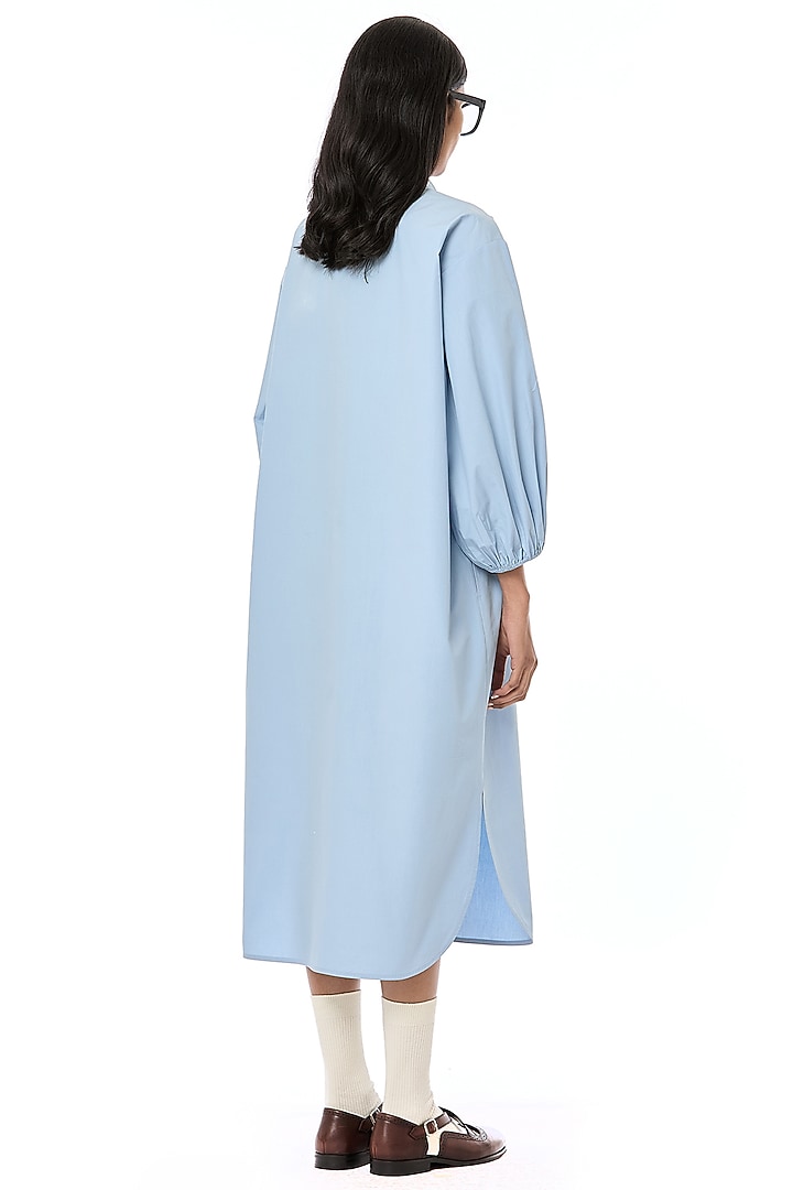 Dusty Blue Cotton Oversized Vacation Shirt Dress by Dhruv Kapoor at Pernia's Pop Up Shop