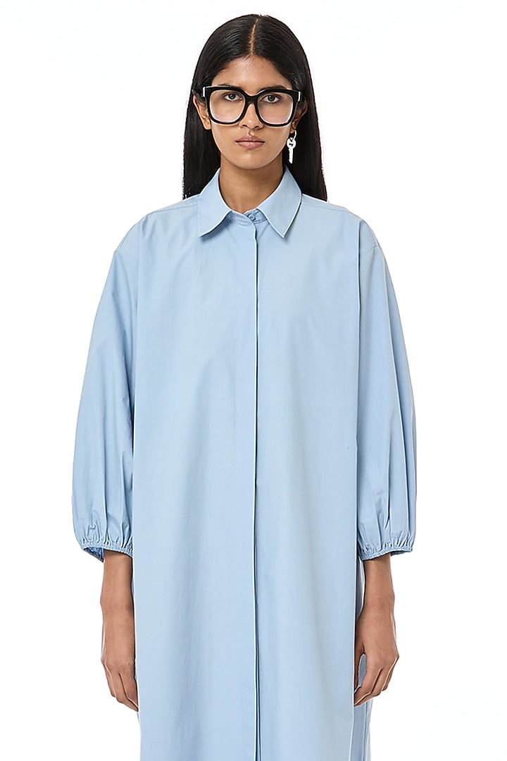 Dusty Blue Cotton Oversized Vacation Shirt Dress by Dhruv Kapoor at Pernia's Pop Up Shop