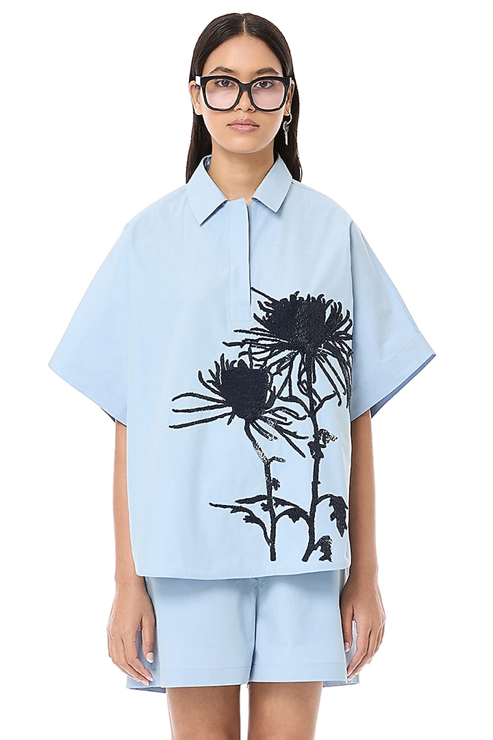 Dusty Blue Cotton Co-Ord Set by Dhruv Kapoor at Pernia's Pop Up Shop