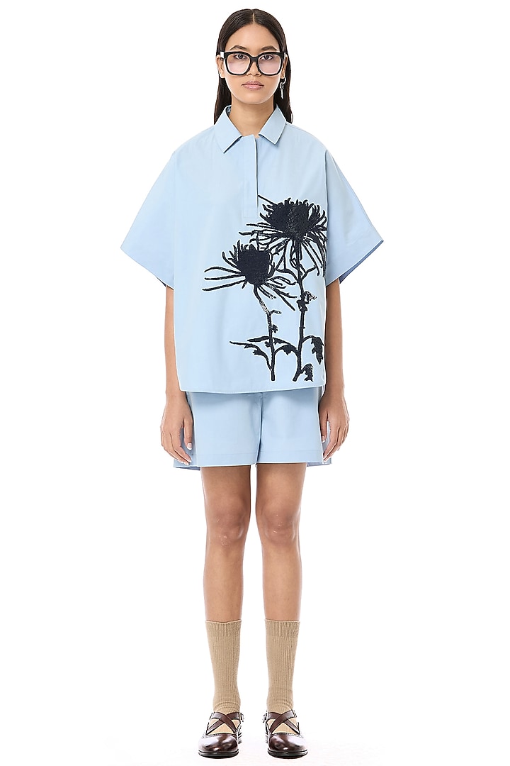 Dusty Blue Cotton Co-Ord Set by Dhruv Kapoor at Pernia's Pop Up Shop