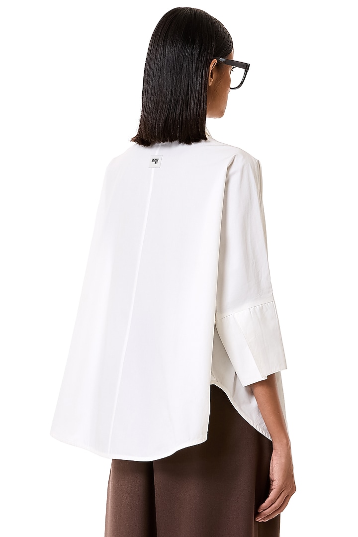 White Cotton Floral Embroidered Oversized Shirt by Dhruv Kapoor at Pernia's Pop Up Shop