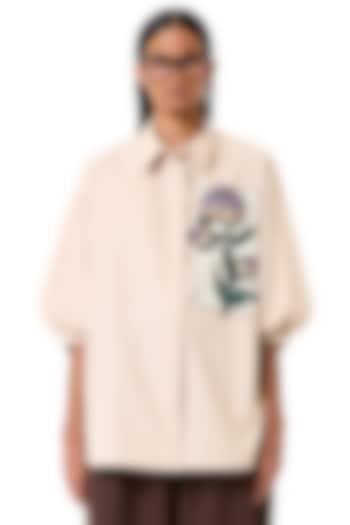 Beige Cotton Floral Embroidered Oversized Batwing Shirt by Dhruv Kapoor at Pernia's Pop Up Shop