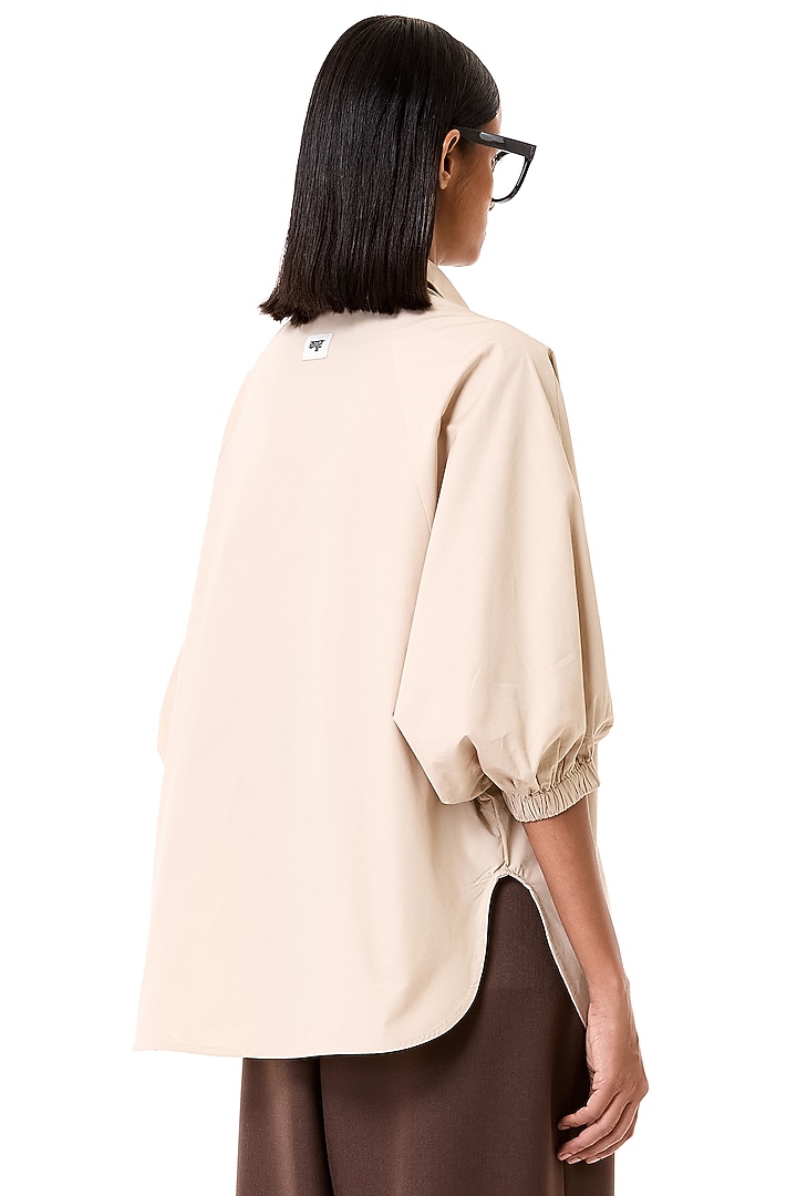 Beige Cotton Floral Embroidered Oversized Batwing Shirt by Dhruv Kapoor at Pernia's Pop Up Shop
