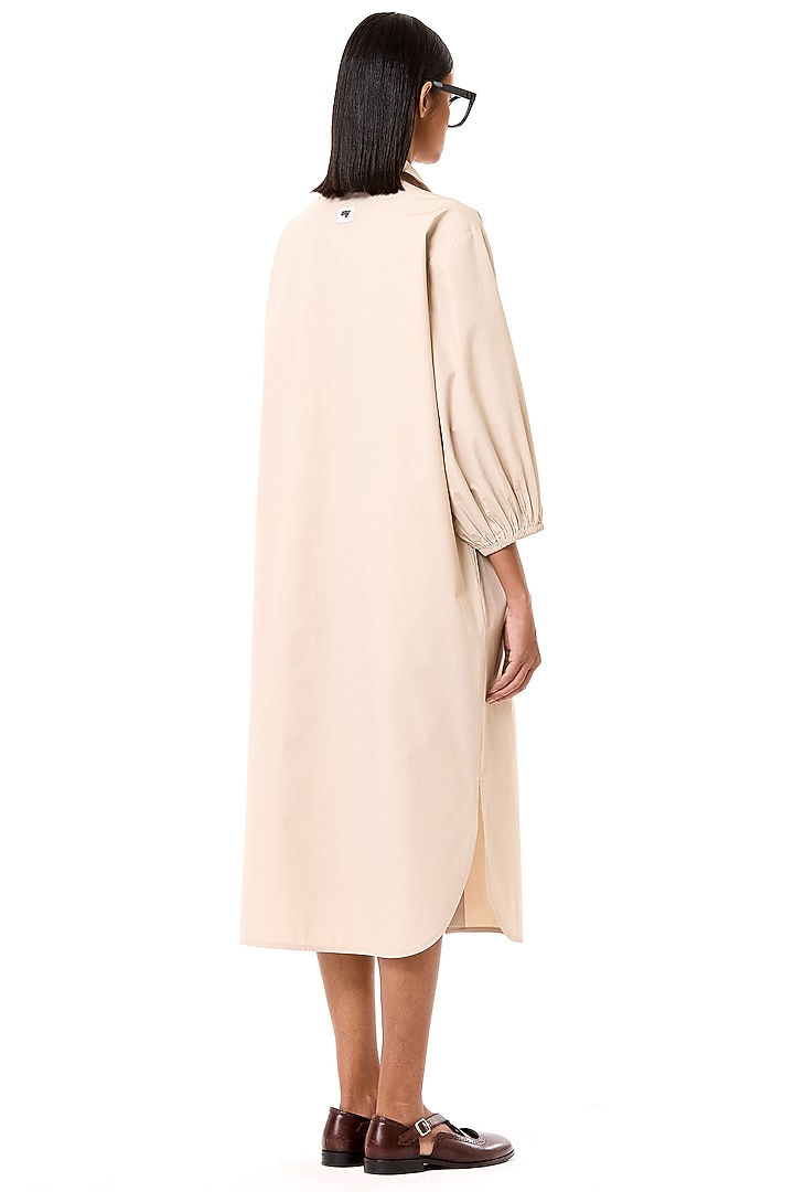 Beige Cotton Floral Embroidered Oversized Cocktail Shirt Dress by Dhruv Kapoor at Pernia's Pop Up Shop