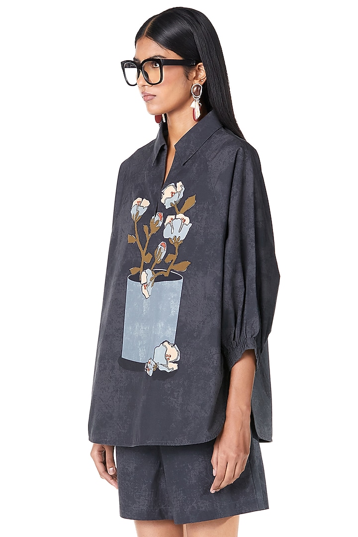 Grey Cotton Floral Printed Co-Ord Set by Dhruv Kapoor at Pernia's Pop Up Shop