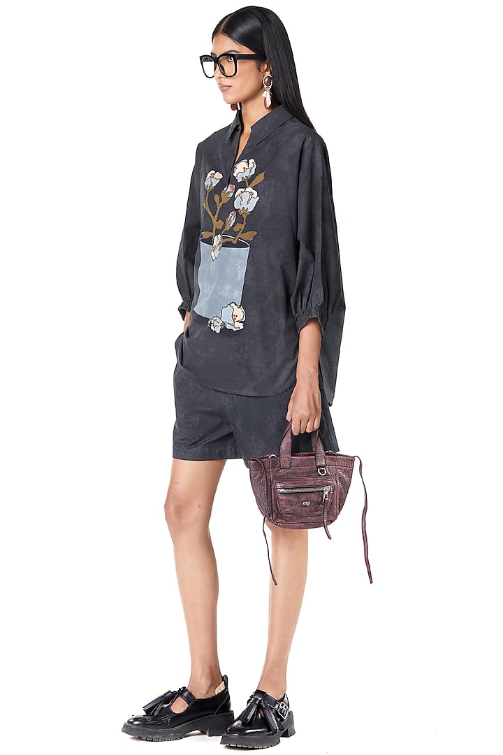 Grey Cotton Floral Printed Co-Ord Set by Dhruv Kapoor at Pernia's Pop Up Shop