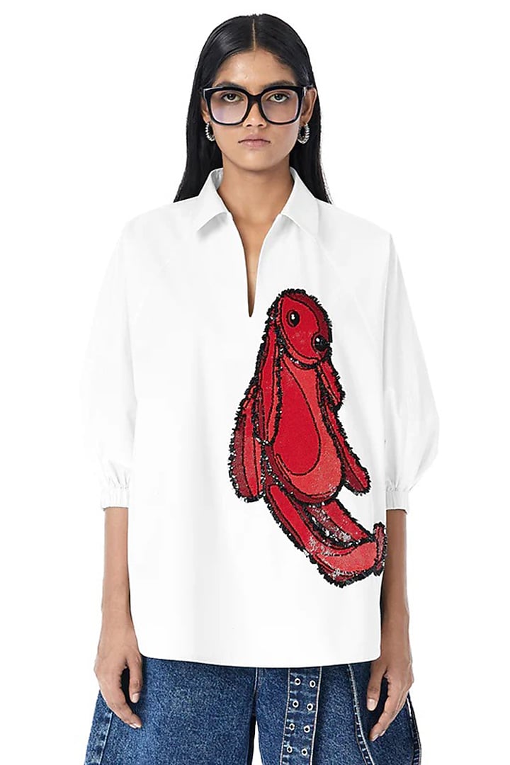 Ivory Cotton Polo Batwing Shirt by Dhruv Kapoor at Pernia's Pop Up Shop