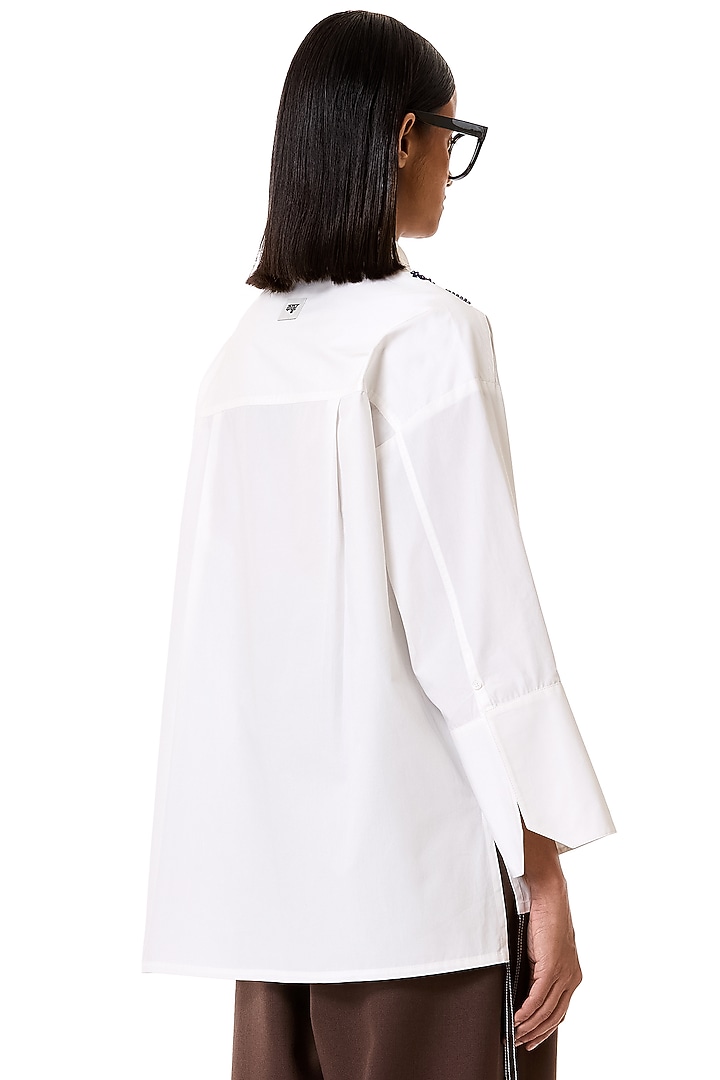 White Cotton Floral Embroidered Oversized Polo Shirt by Dhruv Kapoor at Pernia's Pop Up Shop