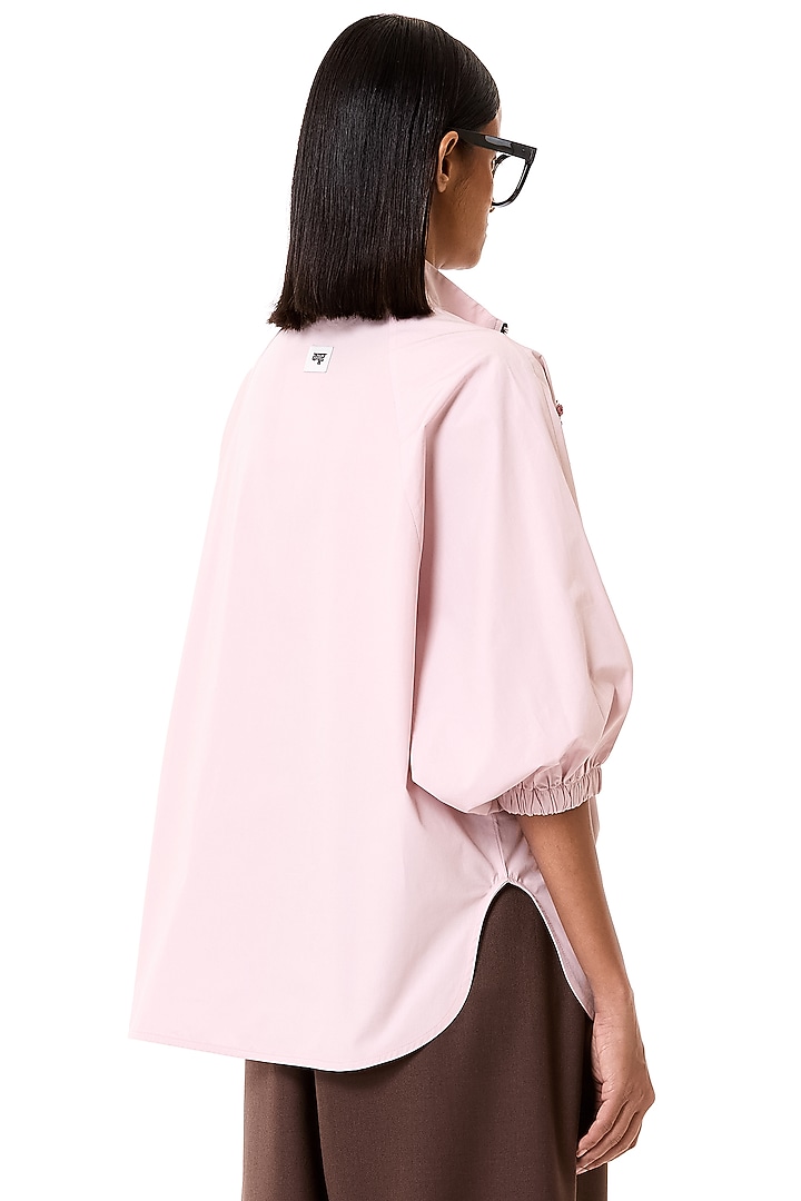 Rose Pink Cotton Floral Embroidered Oversized Polo Shirt by Dhruv Kapoor at Pernia's Pop Up Shop
