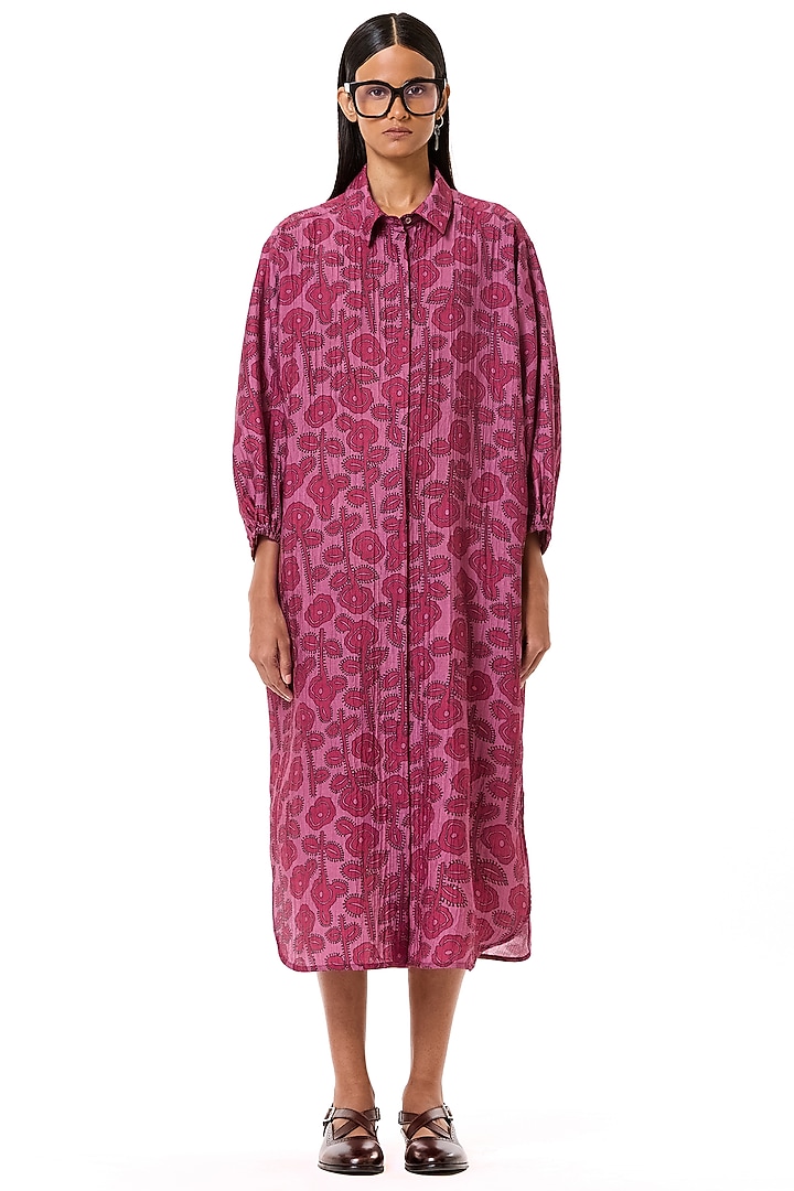 Pink Viscose Printed Vacation Shirt Dress by Dhruv Kapoor at Pernia's Pop Up Shop