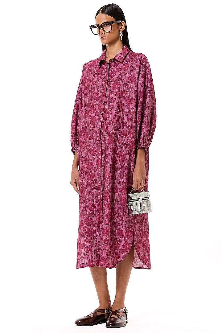 Pink Viscose Printed Vacation Shirt Dress by Dhruv Kapoor at Pernia's Pop Up Shop