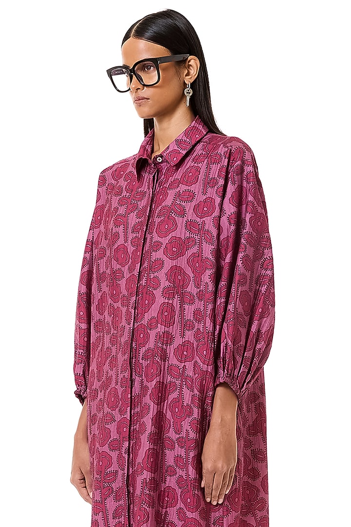 Pink Viscose Printed Vacation Shirt Dress by Dhruv Kapoor at Pernia's Pop Up Shop