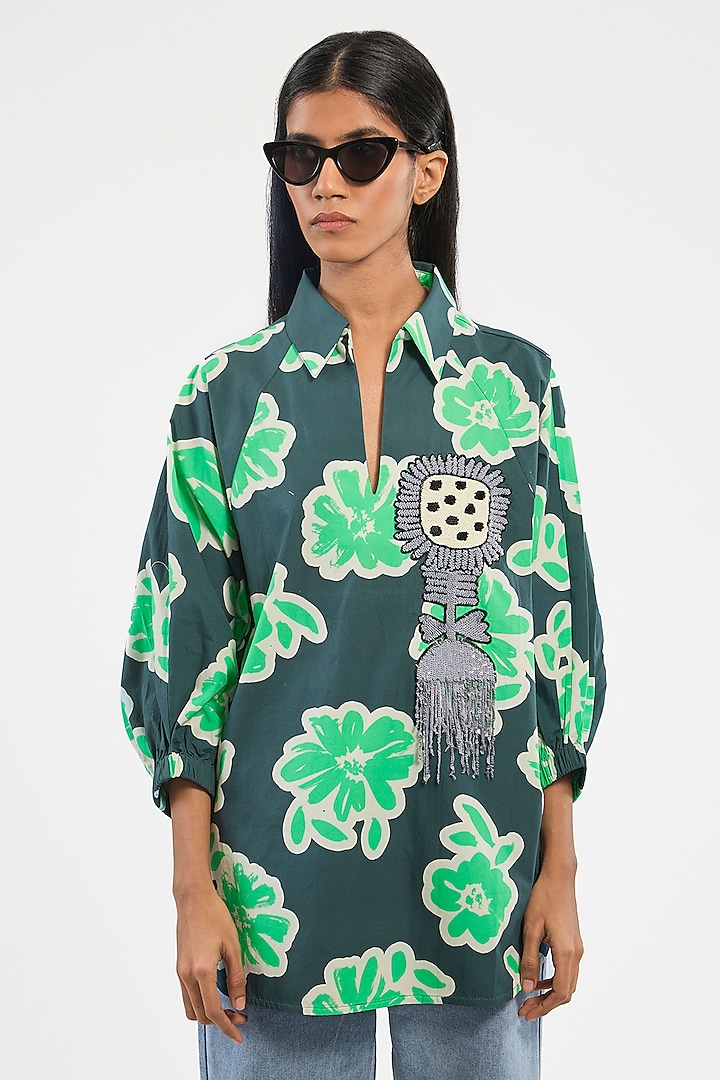 Forest Green Cotton Shirt by Dhruv Kapoor at Pernia's Pop Up Shop