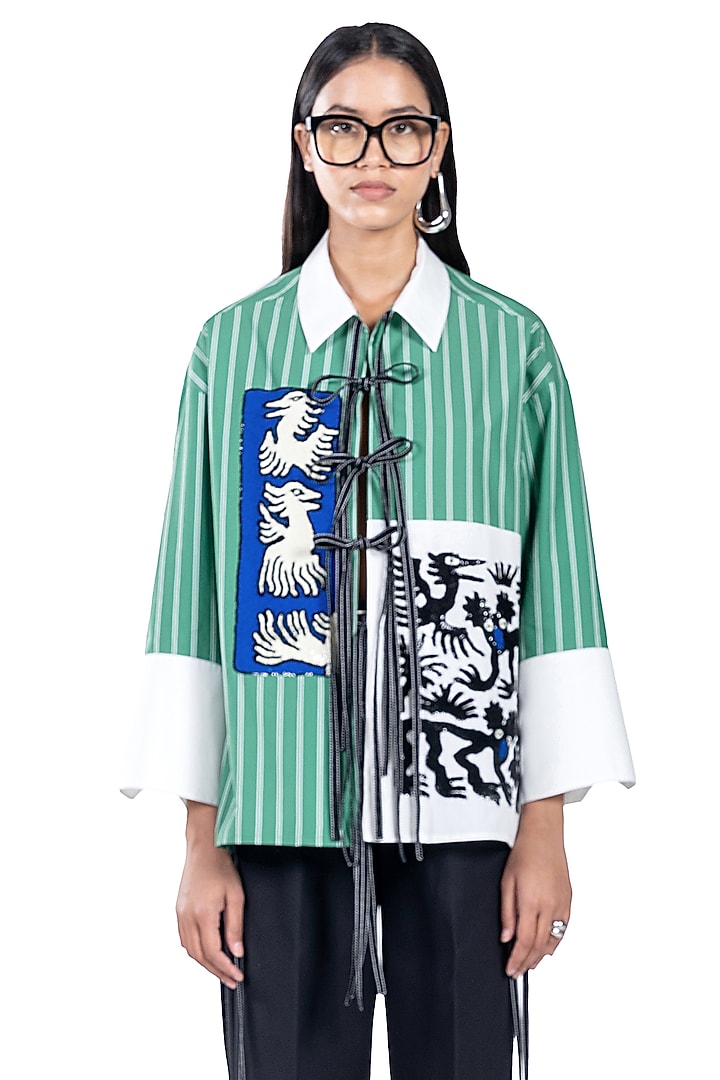 Multi-Colored Cotton Handcrafted Striped Shirt by Dhruv Kapoor at Pernia's Pop Up Shop