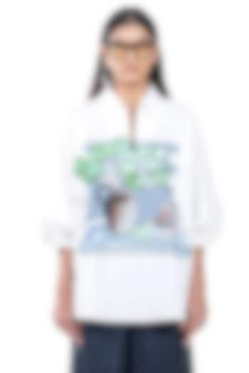 Natural White Cotton Printed Oversized Polo Shirt by Dhruv Kapoor at Pernia's Pop Up Shop