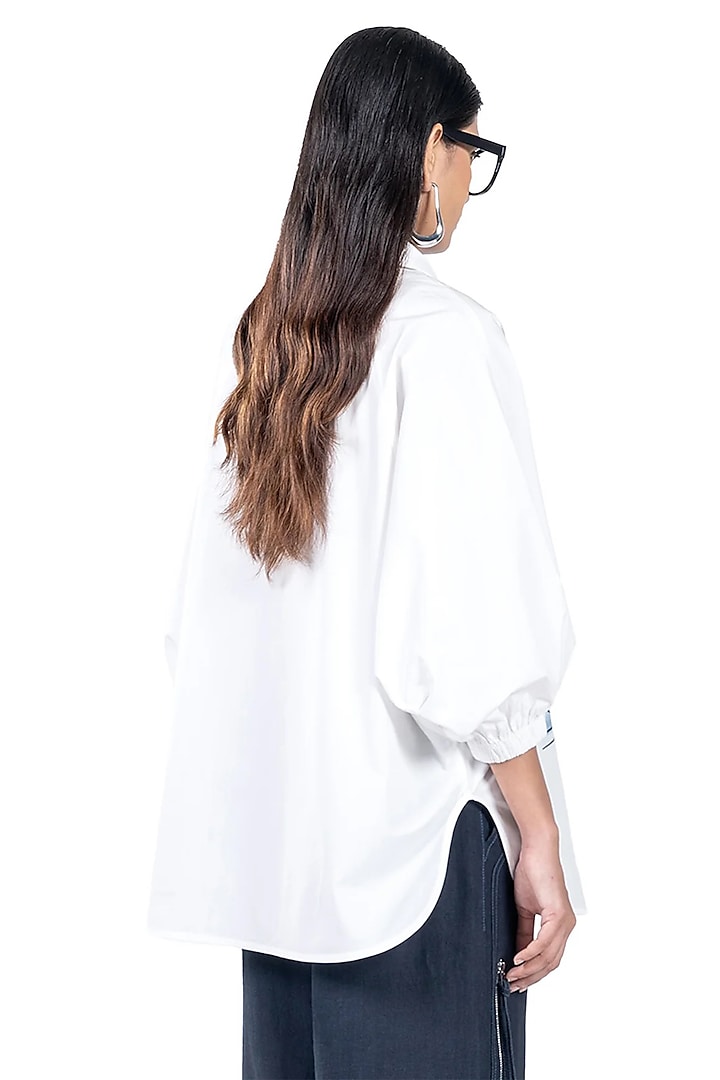 Natural White Cotton Printed Oversized Polo Shirt by Dhruv Kapoor at Pernia's Pop Up Shop