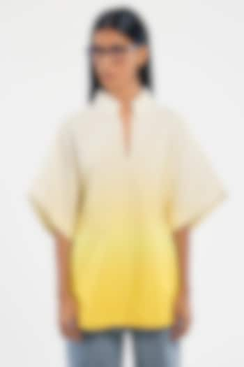 White & Yellow Cotton Oversized Shirt by Dhruv Kapoor at Pernia's Pop Up Shop