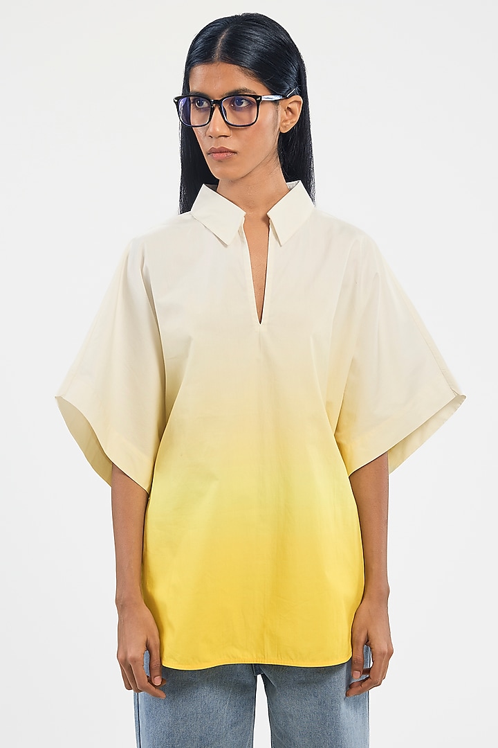 White & Yellow Cotton Oversized Shirt by Dhruv Kapoor at Pernia's Pop Up Shop