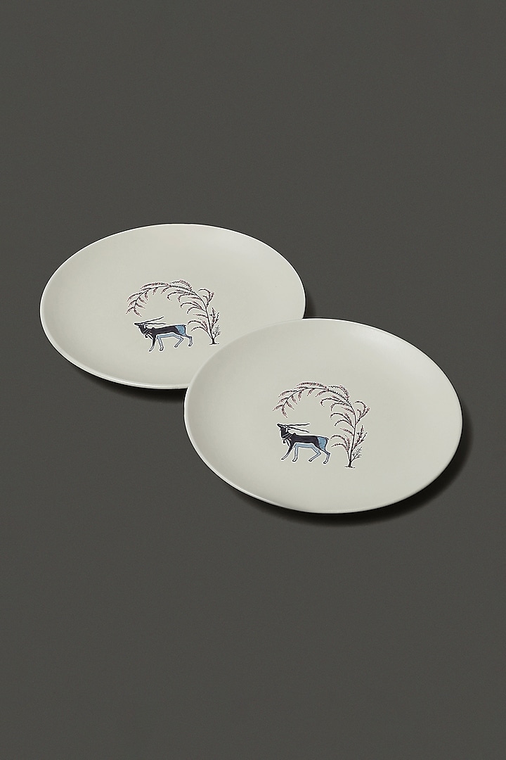 White Porcelain Side Plates (Set of 2) by Ritu Kumar Home