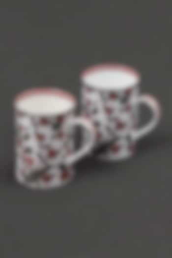 Ecru & Dark Red Porcelain Mugs (Set of 2) by Ritu Kumar Home