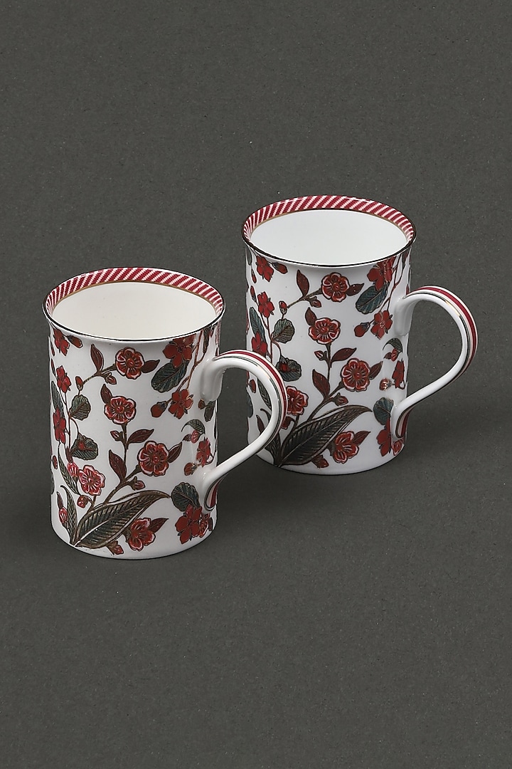 Ecru & Dark Red Porcelain Mugs (Set of 2) by Ritu Kumar Home at Pernia's Pop Up Shop