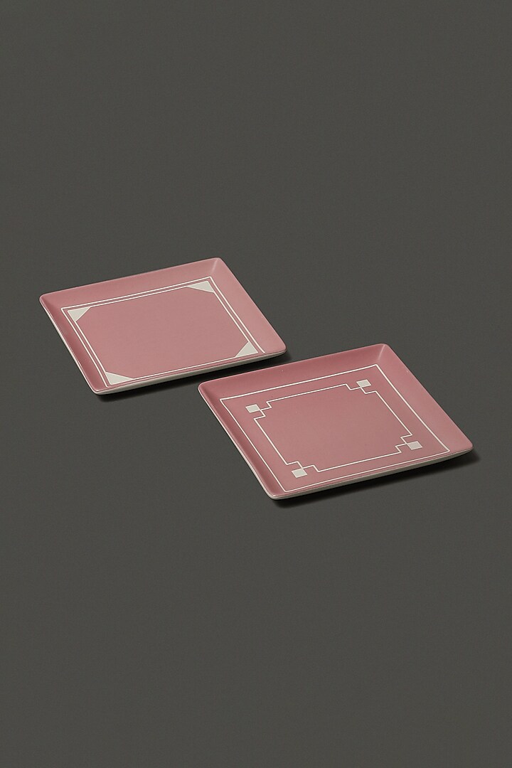 Faded Pink Porcelain Platters (Set of 2) by Ritu Kumar Home
