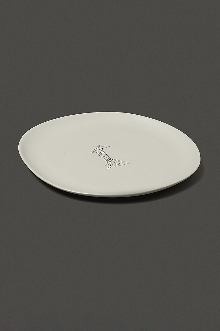 White Printed Dinner Plates (Set of 2) by Ritu Kumar Home at Pernia's Pop Up Shop