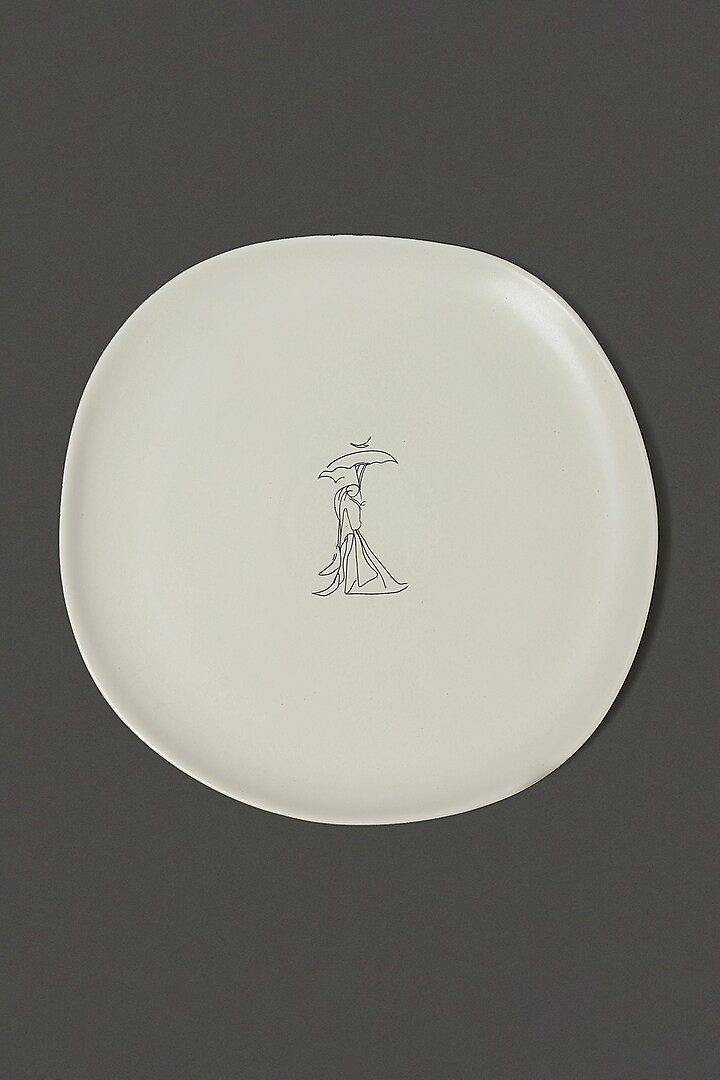 White Printed Dinner Plates (Set of 2) by Ritu Kumar Home at Pernia's Pop Up Shop