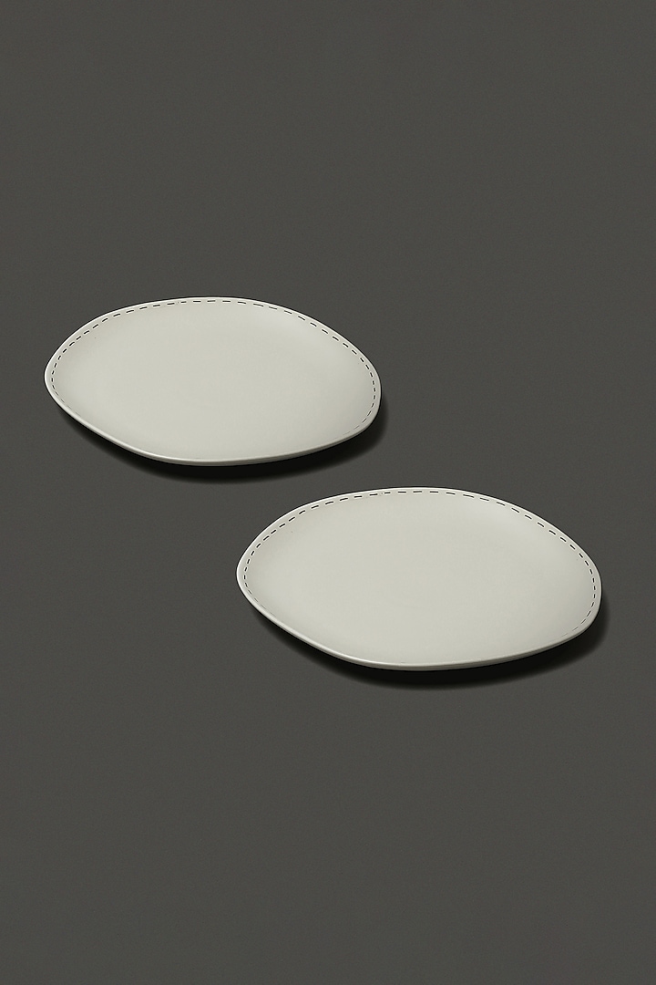 White Printed Side Plates (Set of 2) by Ritu Kumar Home