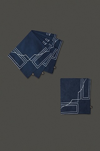 Police Blue Cotton Dinner Napkins (Set of 4) by Ritu Kumar Home