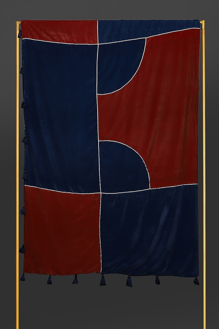 Navy Blue & Cadmium Red Printed Double Bed Cover by Ritu Kumar Home at Pernia's Pop Up Shop