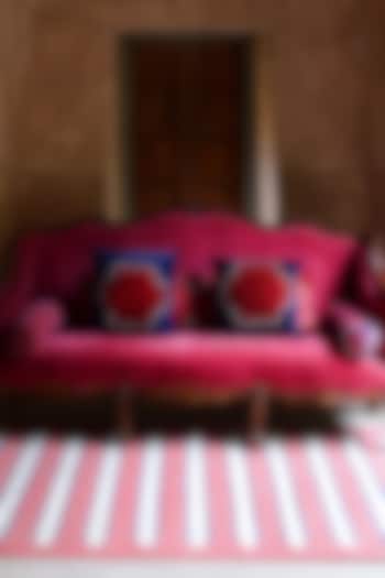 Crimson Red & Dark Navy Blue Cushion With Filler by Ritu Kumar Home