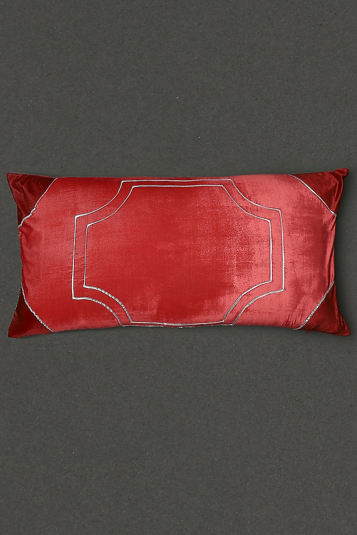 Dull Red Poly Velvet Cushion With Filler by Ritu Kumar Home