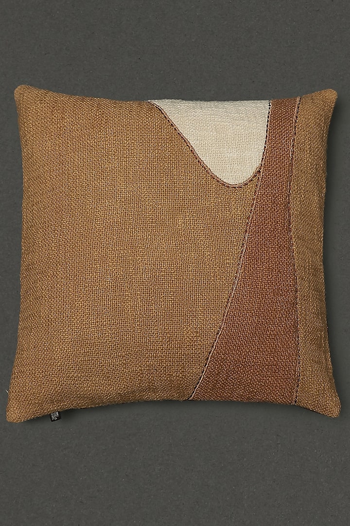 Canvas Brown Square Cushion With Filler by Ritu Kumar Home
