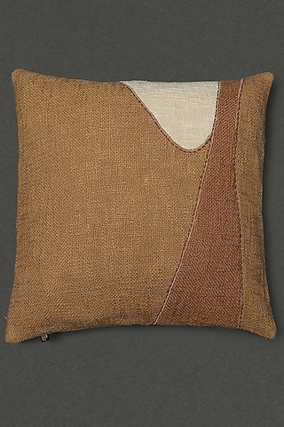 Canvas Brown Square Cushion With Filler by Ritu Kumar Home