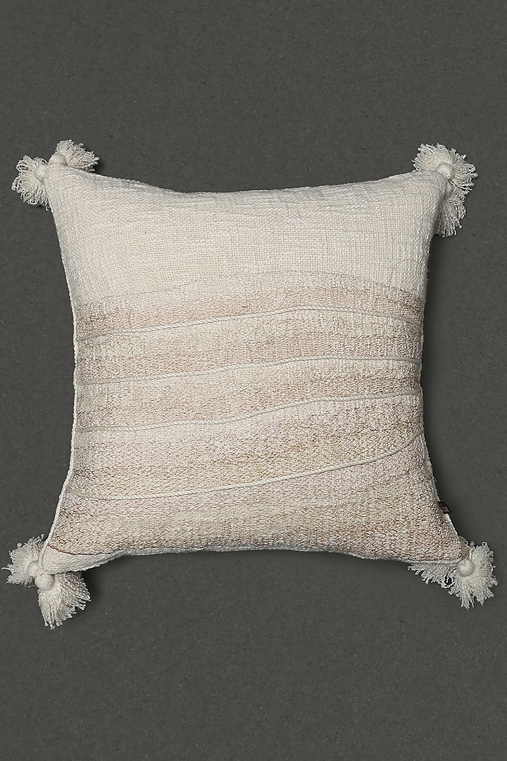 Ivory Embroidered Square Cushion With Filler by Ritu Kumar Home