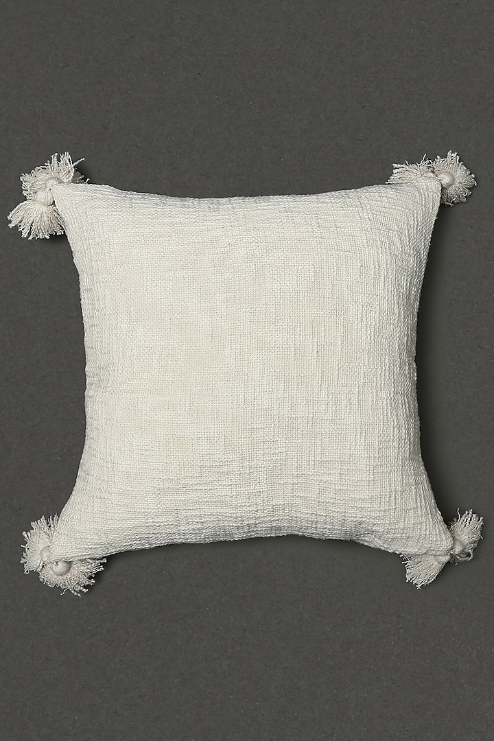 Ivory Embroidered Square Cushion With Filler by Ritu Kumar Home at Pernia's Pop Up Shop