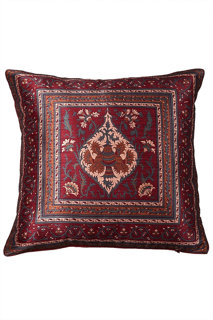 Beige & Maroon Saadh Cushion With A Filler by Ritu Kumar Home at Pernia's Pop Up Shop