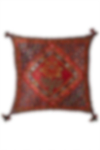 Red Printed Square Cushion With A Filler by Ritu Kumar Home
