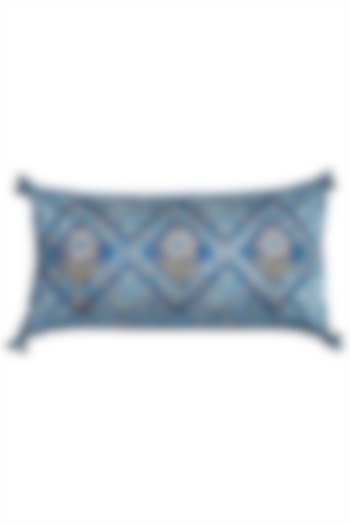 Blue Kutch Print Rectangle Cushion With Filler by Ritu Kumar Home