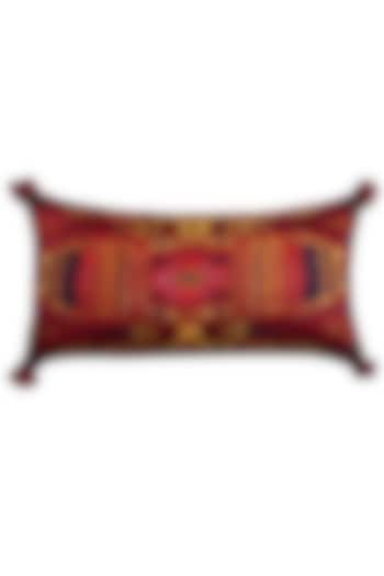 Red Multi Ikkat Printed Rectangle Cushion With Filler by Ritu Kumar Home