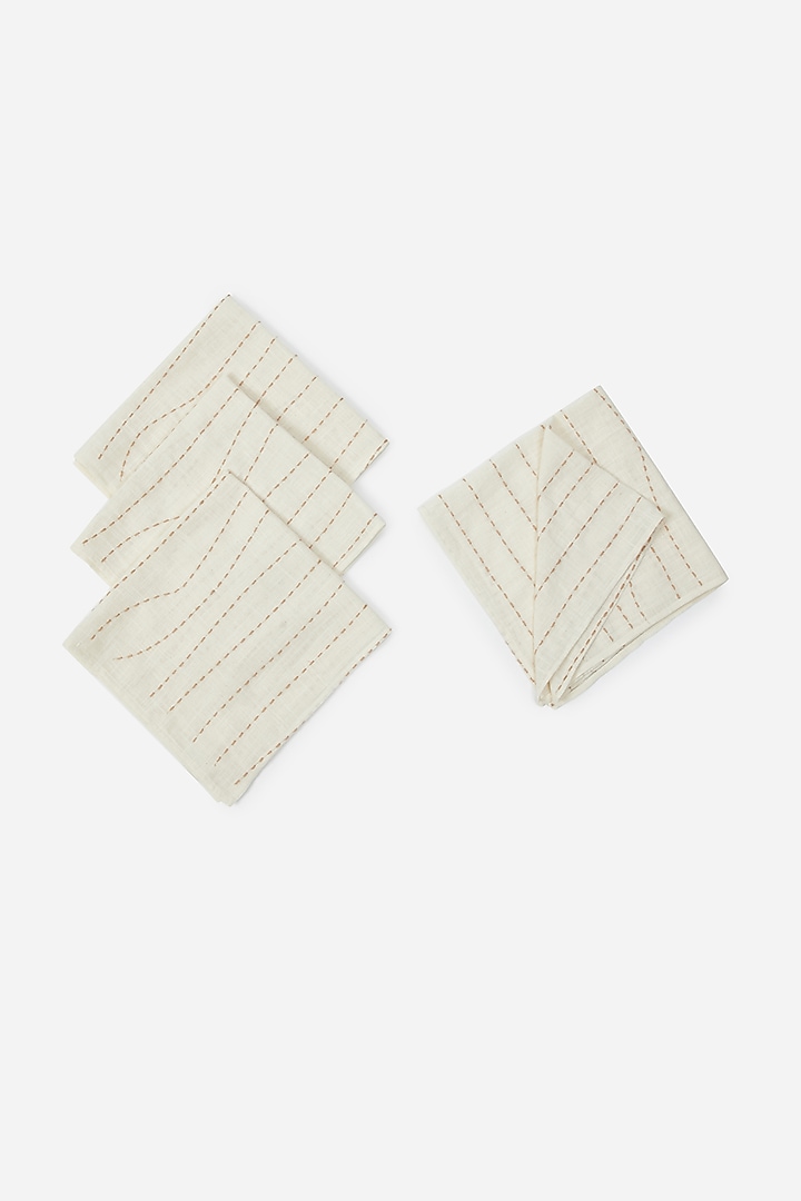 Ivory Embroidered Napkins (Set of 4) by Ritu Kumar Home at Pernia's Pop Up Shop