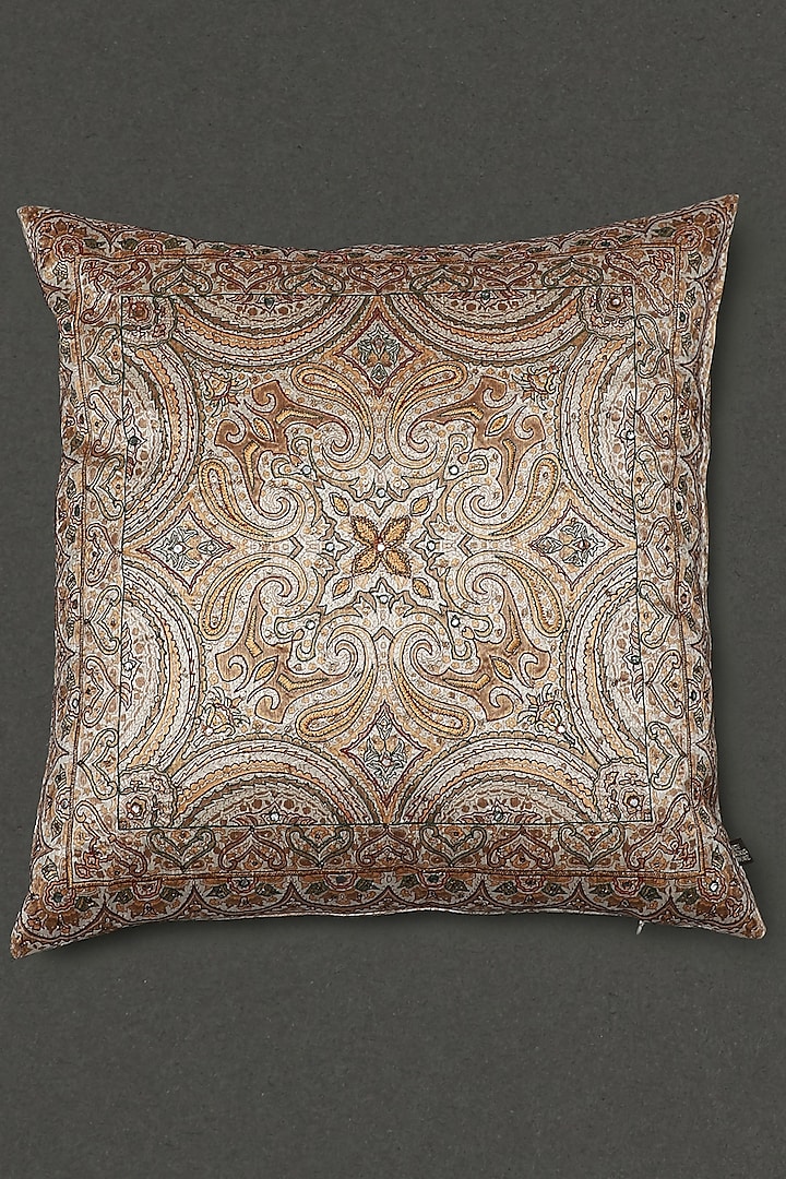 Beige Embroidered Cushion With Filler by Ritu Kumar Home at Pernia's Pop Up Shop