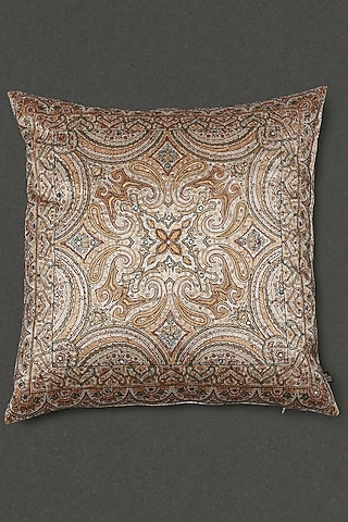 Beige Embroidered Cushion With Filler by Ritu Kumar Home