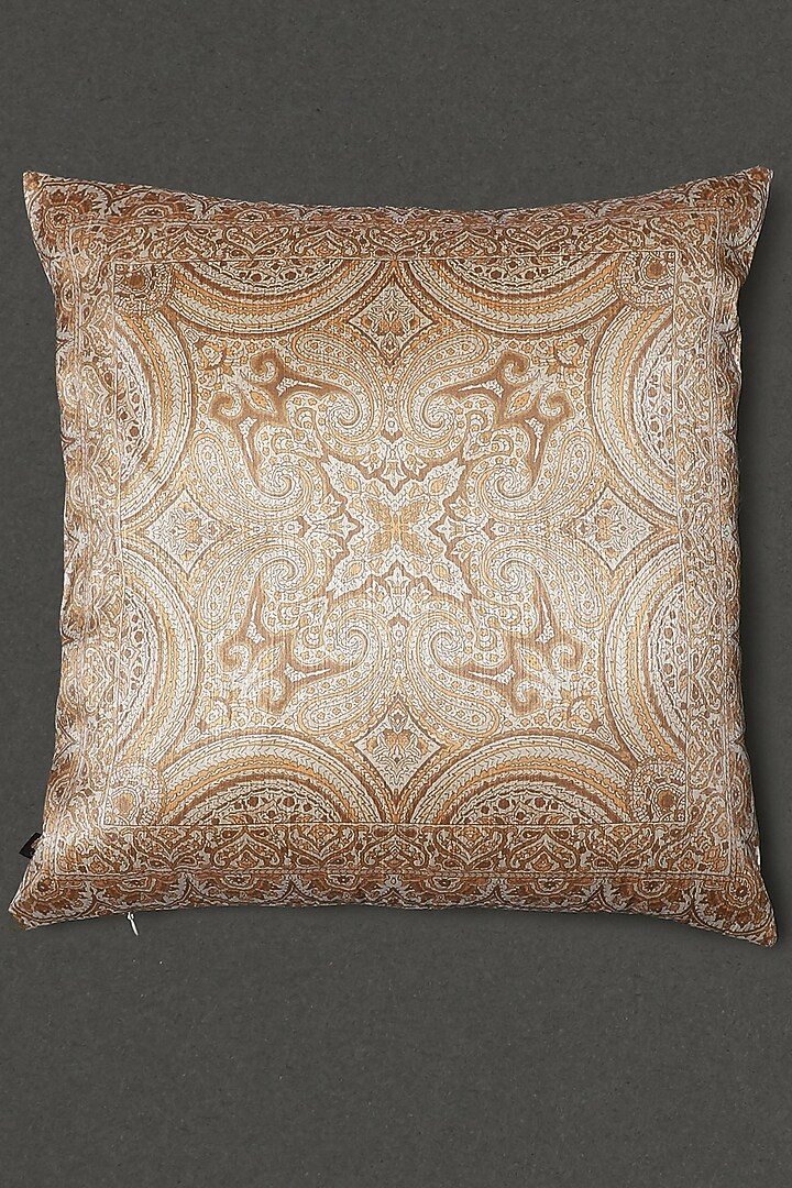 Beige Embroidered Cushion With Filler by Ritu Kumar Home at Pernia's Pop Up Shop